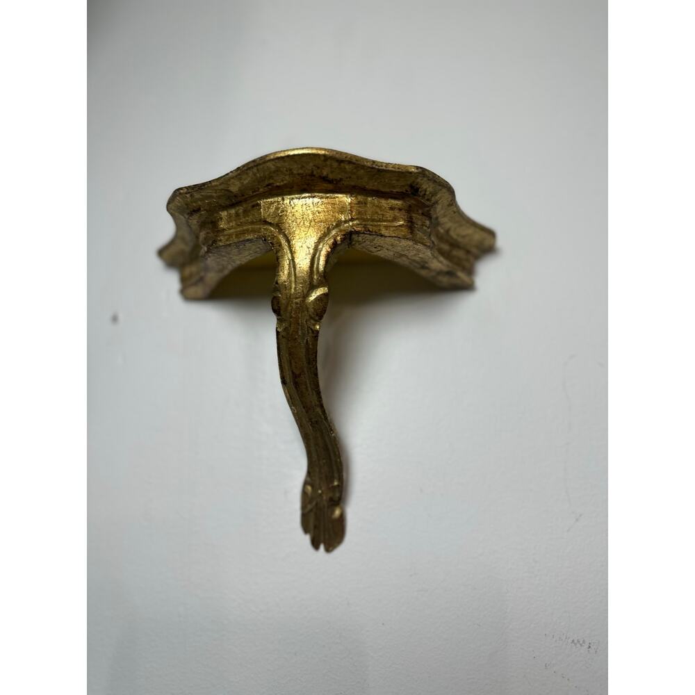 Vintage Italian Gold Gilt Florentine Sconce Wall Shelf One Leg Scalloped Italy